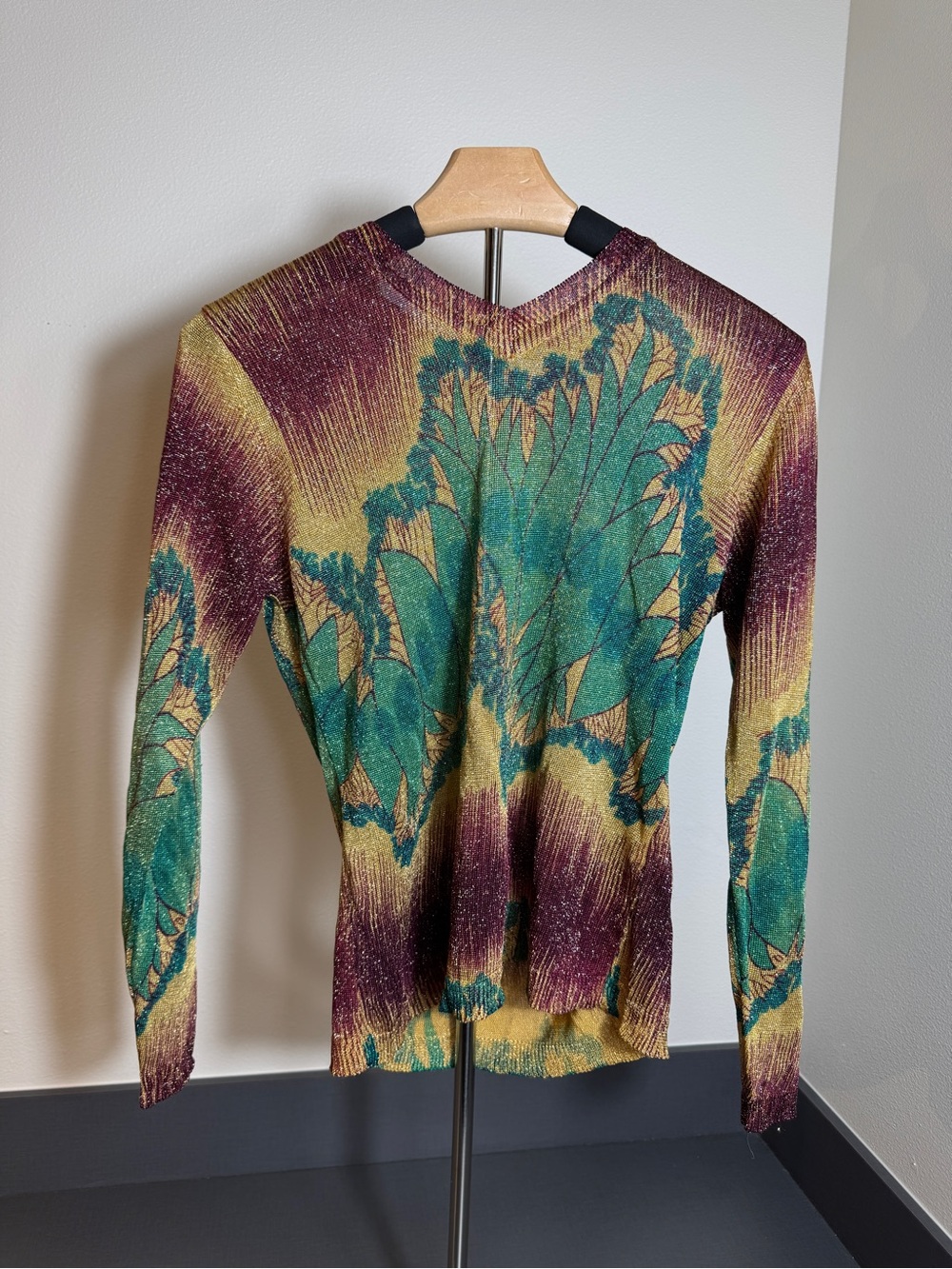 If Collection Metallic Lurex Sunburst Leaf Print Long Sleeve Top flaw